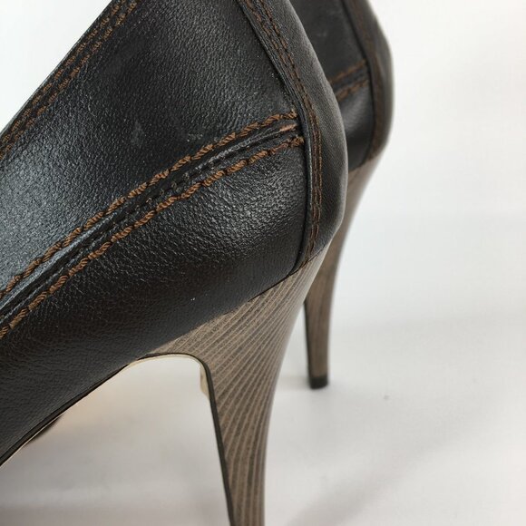 Zara Brown Leather Peep Toe Front Buckle Heels Size 41 - Picture 12 of 16